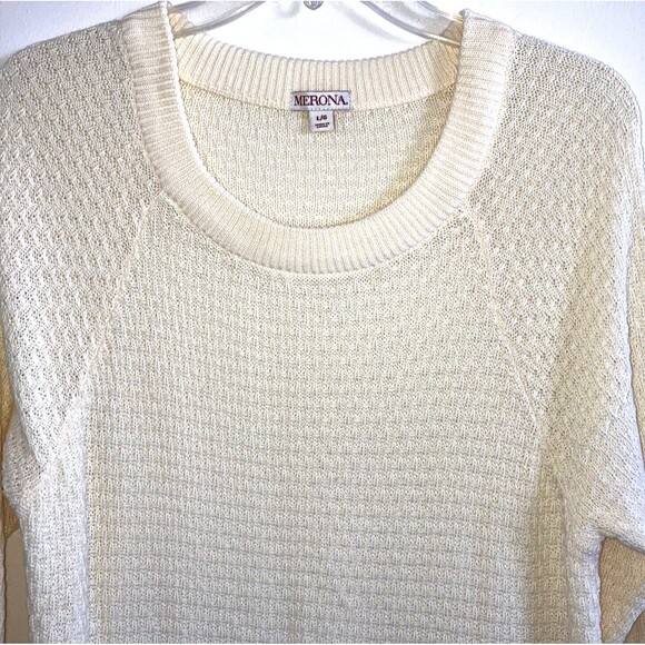 MERONA  L 100% Cotton Off-White Knit Tunic Top Longer in Back Slouch Breathable - Picture 2 of 4